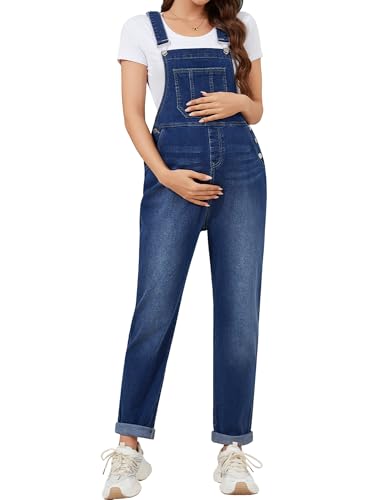 Image of PACBREEZE Women's Maternity Shorts Jean Overalls for Women Stretchy Denim Bib Jumpsuits Summer Pregnancy Shorts