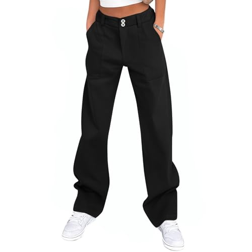 Womens Twill Pants Dressy Casual High Waisted Chino Pants Button Down Bootcut Straight Leg Work Trousers with Pockets2