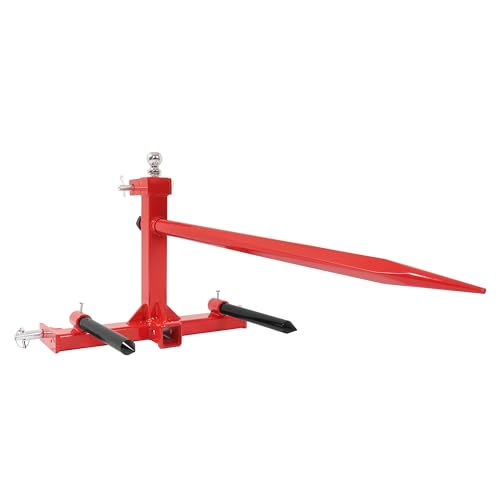 ALMULOO 47” Hay Spear 3-Point Hitch Adapter Compatible with All Category 1 Tractors, with 2 Stabilizers, 2” Receiver & 1-7/8” Gooseneck Ball, Red Finish