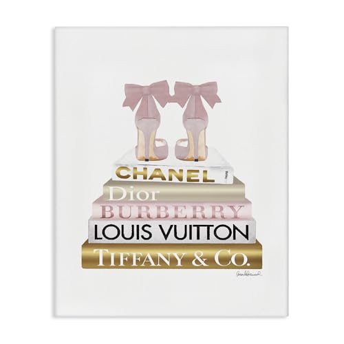 Pink Gold Heels Bookstack Glam, 30 x 40 Inch Canvas Wall Art