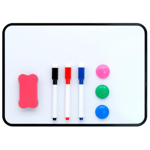Pizarra blanca magnética de doble cara, pizarra blanca de borrado en seco, pizarra blanca de escritorio A4 con soporte antideslizante, kit de pizarras pequeñas de 21 x 30 cm, pizarra blanca portátil