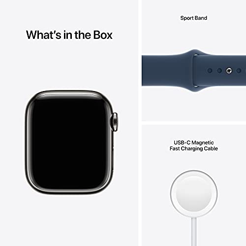 Image of Apple Watch Series 7 (GPS + Cellular, 41MM) Graphite Stainless Steel Case with Abyss Blue Sport Band (Renewed)