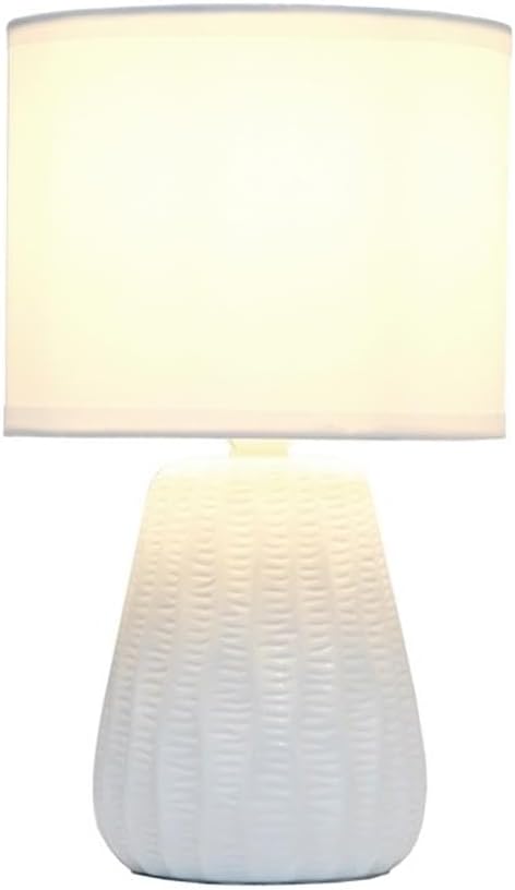 Simple Designs LT1138-OFF 11.02" Traditional Mini Modern Ceramic Texture Pastel Accent Bedside Table Desk Lamp w Matching Fabric Shade for Decor,Bedroom, Nightstand, Living Room, Entryway, Off White