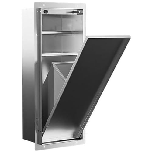 ZHNANDAMAI Unterputz-Wandnische Edelstahl 22.4x53.2x14cm - 3 in 1 Toilettenpapierhalter mit Shelf, Recessed Trash Bins, Platzsparender Badezimmer-Organizer für Renovierung (Tilled Silver)