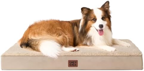 EHEYCIGA Orthopädisches Hundebett Grosse Hunde XL 104x68cm Waschbar, Khaki | Hundekissen mit Egg-Crate-Schaumstoff, Abnehmbarer Bezug, Rutschfeste Unterseite, Flauschiger Stoff, fü