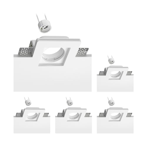 ledscom.de 5 pezzi Plafoniera da incasso GIEDI II, gesso, bianco opaco, 10 x 10cm, 1x GU10 max. 15W