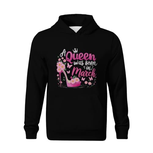 Kids A Queen Was Born In March Boys Girls Lightweight Kangaroo Pocket Fleece Hoodies2