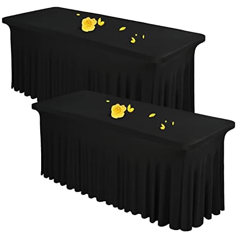 LOKUME 2 Pack Spandex Table Skirts for Rectangle Tables 8FT Stretch Table Cover Wrinkle Resistant Fitted Tablecloth and Table Skirt for Rectangle Tables Tradeshows Restaurants Weddings Parties(Black) Cover
