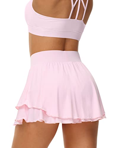 UrKeuf Women's Athletic Tennis Skirts with Pockets 13in Ruffle Golf Running Workout Ice Silk Flowy Skorts with Sports Shorts2