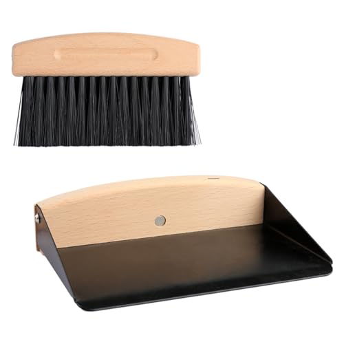 Bojueshaw Mini Dustpan and Brush Set,Portable Mini Broom,Wooden Mini Dust Pan Brush,Crumb Sweeper,Broom for Family Kitchen Cleaning Tabletop(Black)
