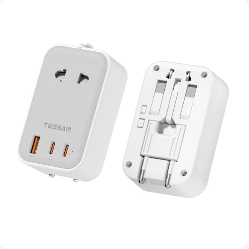 TESSAN Adaptador Enchufe Universal Plano con 2 USB C,Gray