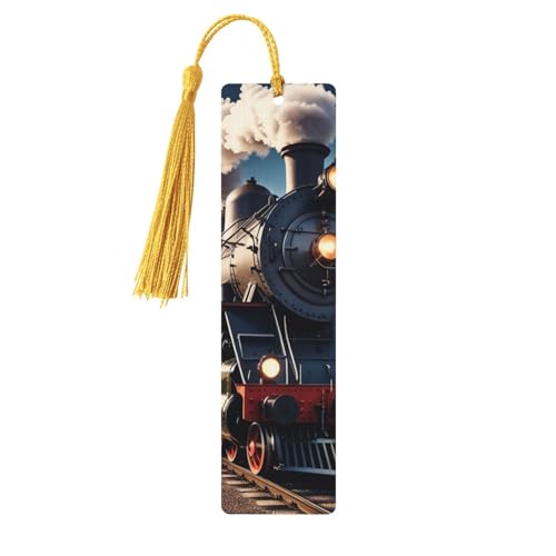 Cute Wooden Bookmark for Women and Men,Personalized Steam Locomotive Train Print Bookmarks Tassels for Book Lovers
