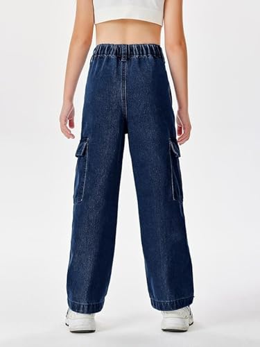 Image of ADBUCKS Stretchable High Rise Cargo Style Wide Leg Jeans for Girls II Girls Jeans