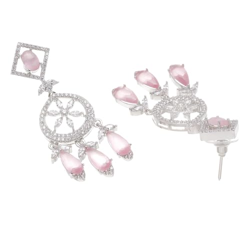 Rhodium-Plated Teardrops American Diamonds Necklace Set