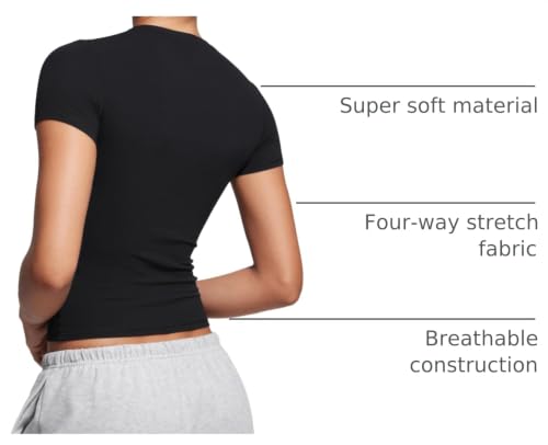 Image of CRZ YOGA Softembrace High Neck T-Shirt | Workout, Ultra Soft, Tight Fit, Waist Length, Short Sleeve Tops for Women
