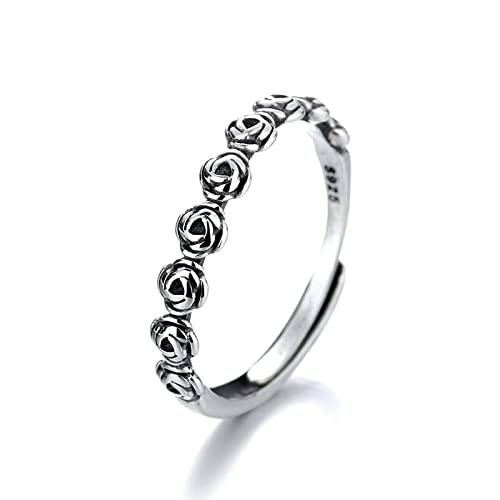 Bague femme ajustable avec rose rétro pour un look quotidien chic