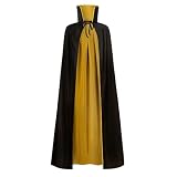 LMYOVE Black and Yellow Reversible Cloak Halloween Christmas Cape Vampire Costume Masquerade Dracula Magician Devil Cosplay Stand Collar for Adult (90CM/35)