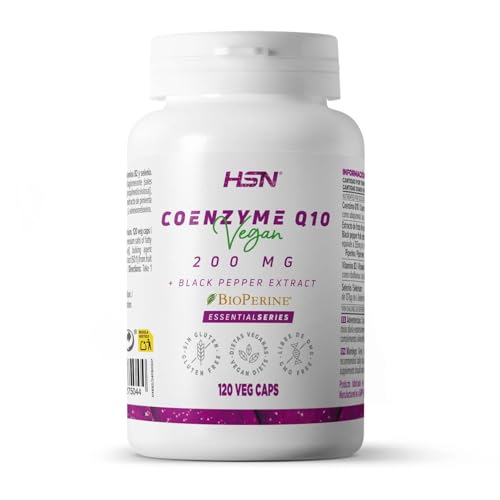 HSN Coenzima Q10 200mg + BioPerine® | 120 Cápsulas Vegetales | Ubiquinona Q10 + Extracto de Pimienta Negra | Máxima Biodisponibilidad y Absorción | No-GMO, Vegano, Sin Gluten