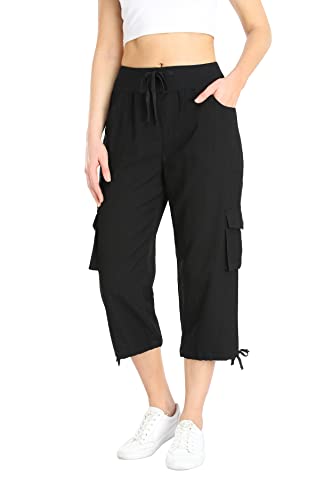 Dilgul Women's Cargo Hiking Capris Pants Quick Dry Lightweight Outdoor Athletic Workout Casual Shorts Loose Button Pockets Black 2Xl #TOP2