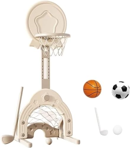 Kzmp ミニ 3in1 バスケットゴール 子供用 バスケットボールフープセット ボックス早期教育のおもちゃラック 高さ調節可能 (バスケット サッカー ゴルフ付き) 室内 屋外用 (ホワイト)