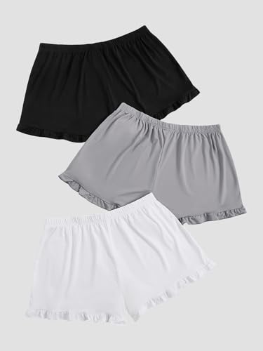 Image of Milumia Women's Plus Size Pajama Shorts Ruffle Hem Sleep Lounge Pj Shorts | 3 Pack,Elastic Waist ,Stretchy,Comfortable,Home Living,Sleepwear