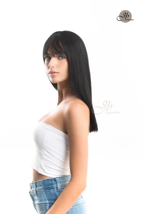 Miniatura 2 de Peluca negra de corte recto ZOE con flequillo completo, pelucas rectas sin pegamento para mujer, pelucas sintéticas naturales para uso diario