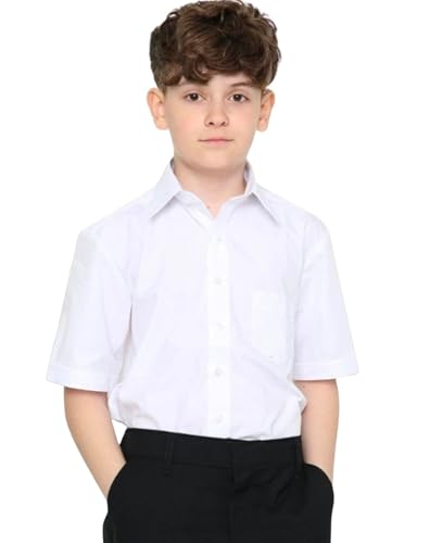 Image of Boys White School Uniform Shirt | Half Sleeve Cotton Blend Formal School Shirt for Boys | Regular Fit Collared Button-Down Uniform Shirt
