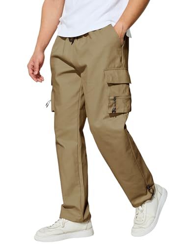 Men's Cargo Pants with Pockets Cotton Outdoor Elastic Waist Hiking Pants Casual Baggy Jogger Sweatpants3