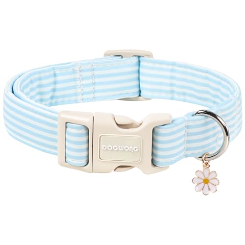 Collar para perro DOGWONG azul con rayas, talla S