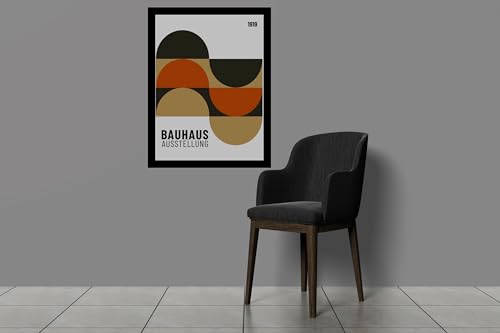 Image of BLINKART Vintage Bauhaus Retro Geometric Aesthetic Poster Gallery | Colorful Wrap Framed For Home Office Studio Living Room Modern Art Studio Decoration Abstract Shapes | (d100) | 13x10 Inch