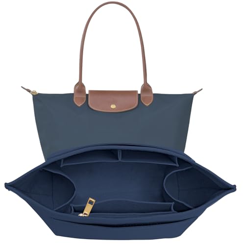 LOUKAYCCI Organizador de bolsa para bolsa Longchamp Le Pliage L, organizador de bolsa de feltro Long Champ com porta-copo (Azul Escuro, Grande)