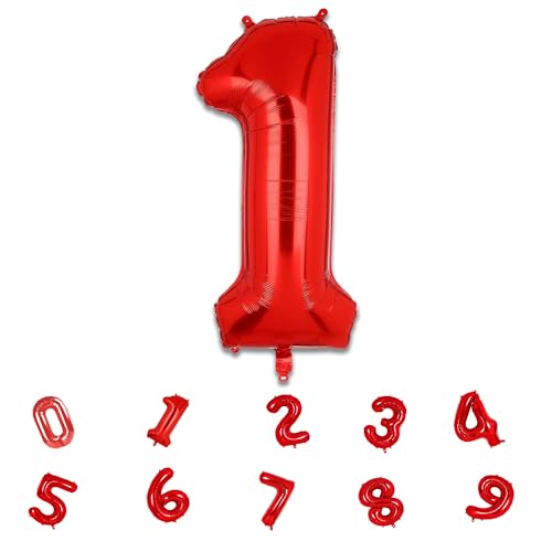 Image of Red Foil Number Balloons 0-9 | 32 Inch Helium Supported Birthday Decoration Balloons for Kids, Anniversary, Party, Baby Shower ? Reusable