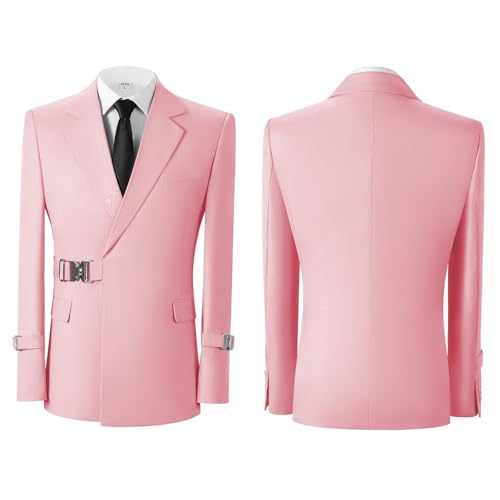 JinXuanYa Mens Suit 2 Pieces Slim Fit Suit with Metal Buckles,Business Formal Prom Tuxedos for Wedding(Blazer + Pants)3