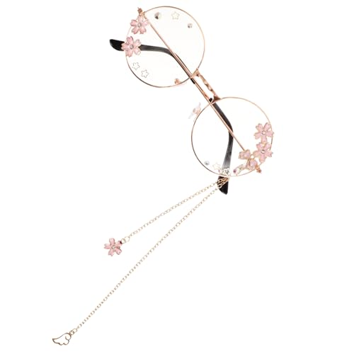 PACKOVE Kawaii Eyeglasses with Chain Cute Cosplay Glasses for Women and Teen Stylish Lolita Accessory for Parties and Events Unique Design with Cherry Blossom Wings