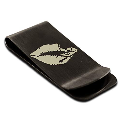 Tioneer Matte Black Stainless Steel Skull & Crossbones Kiss of Death Money Clip Credit Card Holder