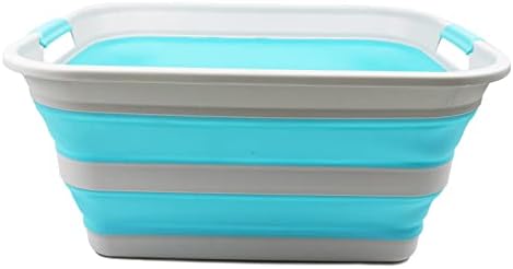SAMMART 42L Collapsible Plastic Laundry Basket - Foldable Pop Up Storage Container/Organizer - Portable Washing Tub - Space Saving Hamper/Basket (1, White/Grey)