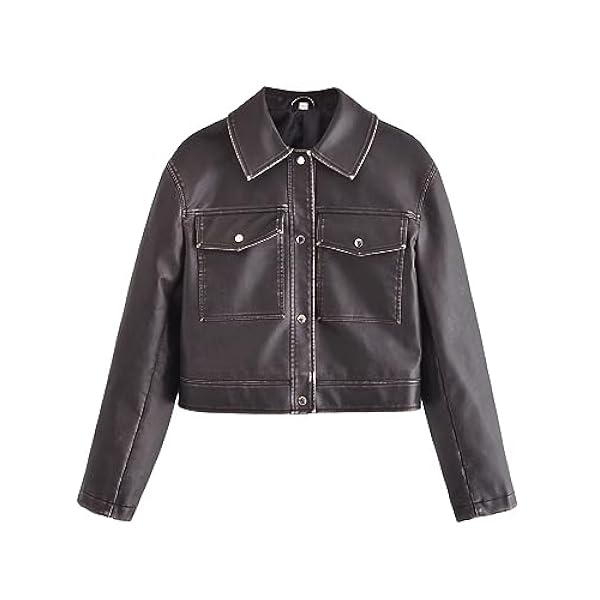 Adhdyuud Vrouwen Vintage Faux Lederen Jas Chic Vintage Korte Revers Button Pocket Biker Jassen Tops
