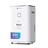 PureMate 20L/Day Portable & Compact Dehumidifier with 6.5 Litre Tank Capacity, Digital Display, Continuous Drainage, Laundry Drying and 24Hr Timer Function