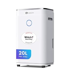 PureMate 20L/Day Portable & Compact Dehumidifier with 6.5 Litre Tank Capacity, Digital Display, Continuous Drainage, Laundry Drying and 24Hr Timer Function