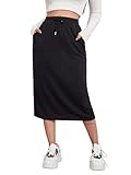 SOFIA'S CHOICE Women's Drawstring Skirt High Waist A Line Midi Skirts with Pockets Black 01 4X-Large