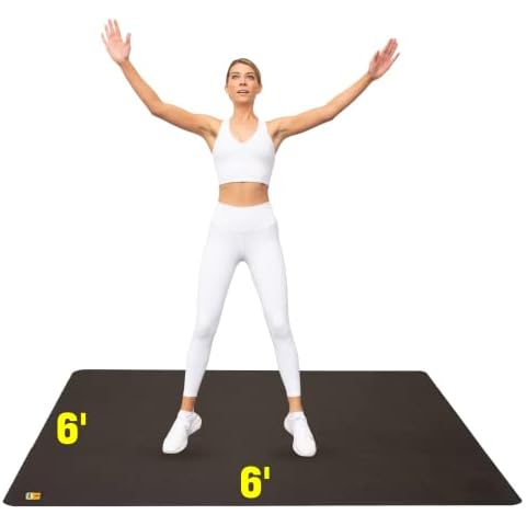 POGAMAT Premium Large Exercise Mat - 6 ft X 6 ft X 1/4" Thick Durable Workout Mat For Home Gym Flooring - Works Great For All Cardio, Yoga Mat, Exercise Bike Mat - Use With Or Without Shoes Cover