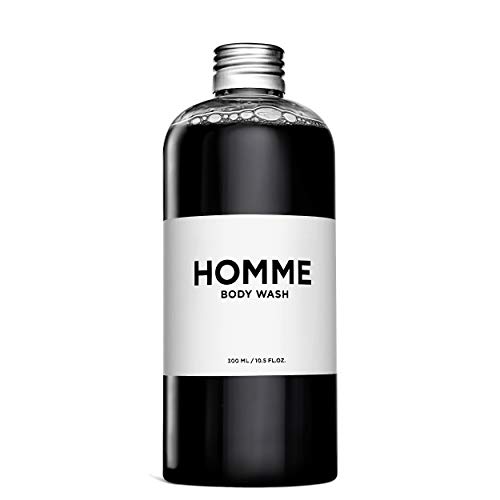HOMME Liquid Body Wash Designed for Men - Charcoal Infused Moisturizing Skin Care Formula - Cleanses, Detoxifies and Leaves Skin Perfectly Clean - Vegan Shower Gel - 10 fl oz