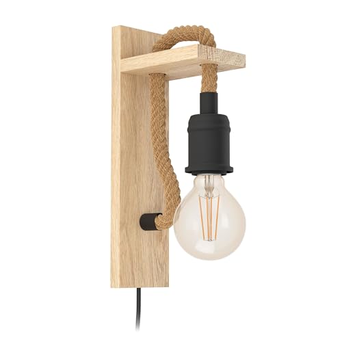 Applique murale sans travaux lampe murale vintage en bois et acier avec fil prise E27