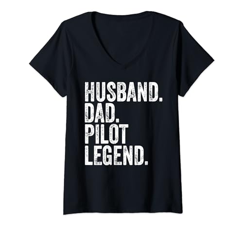 Mujer Husband Dad Pilot Legend Camiseta Funny Father's Day Camiseta Cuello V