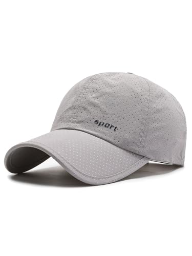 Aisprts Gorras de Hombre Verano, Gorra Running Transpirable con Visera Curvada y Protección UV, Ideal para Correr, Ciclismo y Actividades al Aire Libre, Gris Claro