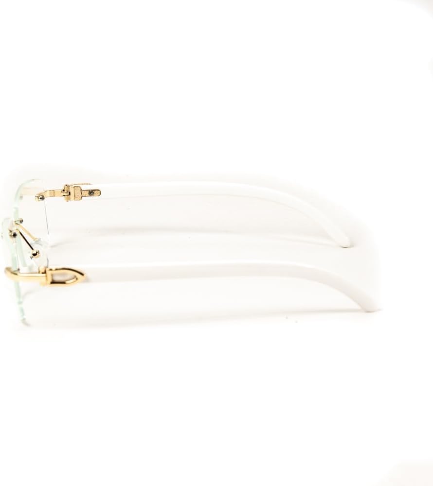 Street Knitted Retro Vintage White Wood Arm Trendy Style Designer Rimless Clear Lens Men’s Women Rectangular Gold Frame Unisex Square Frameless Clear Tint Rectangle Hip Hop Buffs Eye Glasses - Image 7