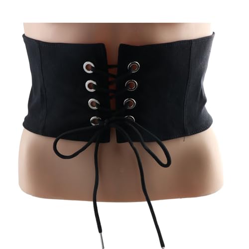 Pokinge Women?s Elastic Costume Waist Belt Lace Up Corset Belt Elastic Waist Cinch Belts Retro Wide Tied Waspie Belt Adjustable Gothic Cummerbunds