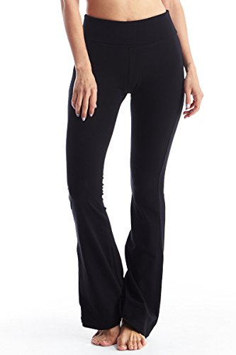 Popular Basics Womens Cotton Yoga Pants with Fold Down Waist Black