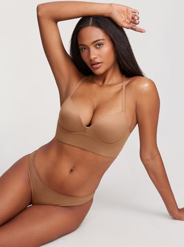 Image of DOBREVA Women's Push Up Wireless Bra Padded T Shirt Bras No Underwire Plunge Bralette
