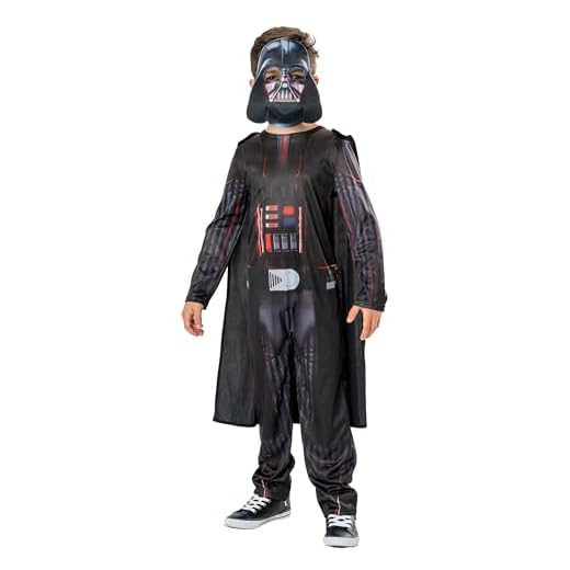 Rubies Disfraz Darth Vader para niños, Jumpsuit estampado con capa y máscara. Oficial de Star Wars, Disfraz sostenible Green Colección para Carnaval, Navidad, Cumpleaños, Fiestas y Halloween.